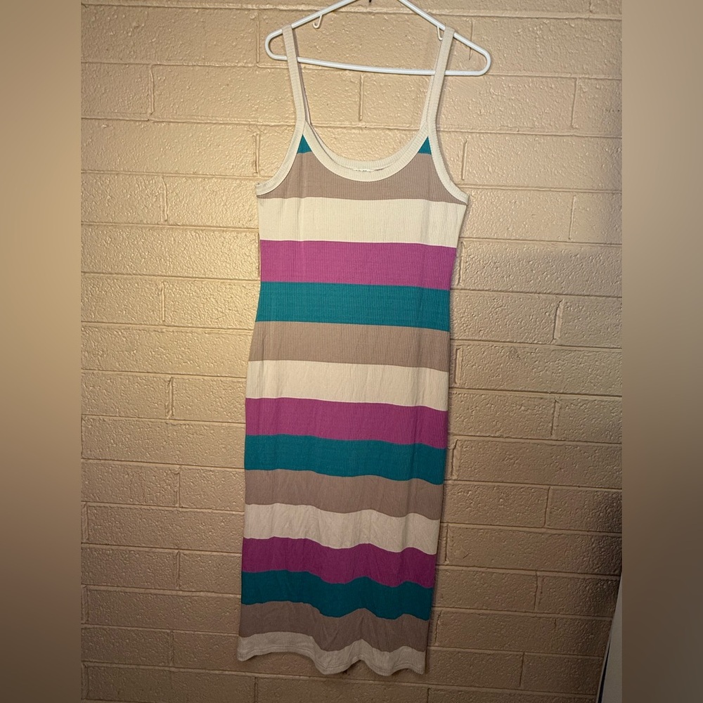 Z Supply Striped Maxi Dress in White, Teal, Magenta, Taupe